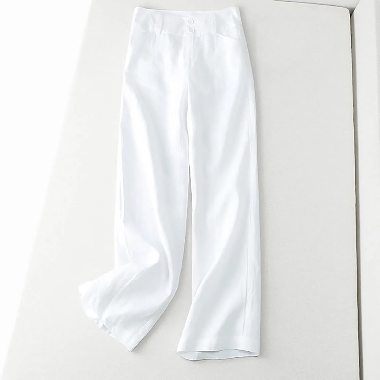 Women's Cotton Linen Pants Casual Straight Wide Leg Trousers Comfy Lounge Slacks with Pockets Beach Vacation Clothes