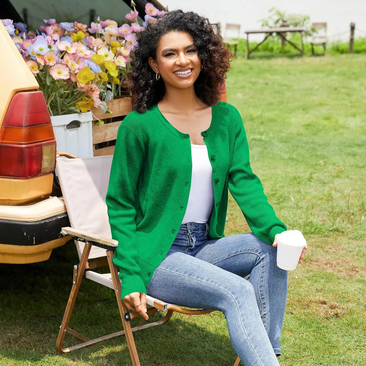 Women's Crew Neck Cardigan Button Down Long Sleeve Soft Knit Sweater Top Outwear Coat