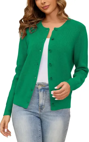 Women's Crew Neck Cardigan Button Down Long Sleeve Soft Knit Sweater Top Outwear Coat