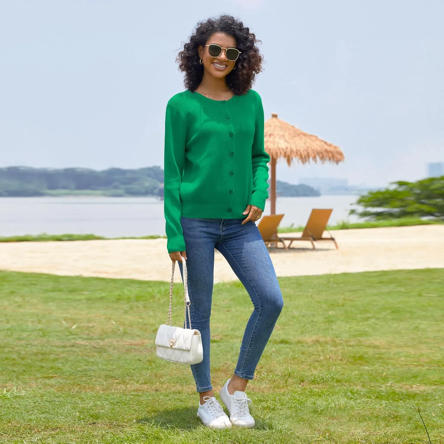Women's Crew Neck Cardigan Button Down Long Sleeve Soft Knit Sweater Top Outwear Coat