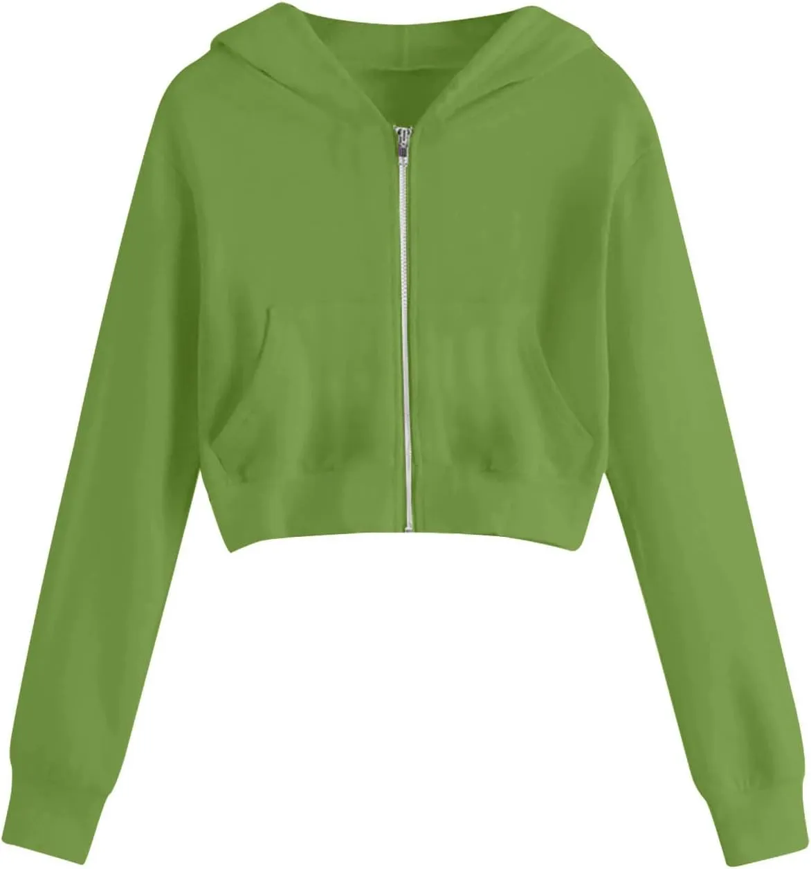 Women's Cropped Hoodies Long Sleeve Zip Up Sweatshirt Fleece Lined Hooded Jacket Plus Size Trendy Fall Clothes
