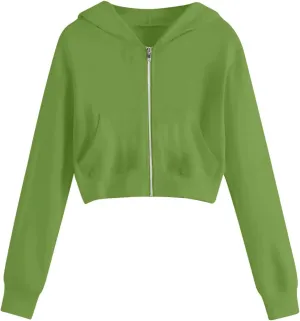 Women's Cropped Hoodies Long Sleeve Zip Up Sweatshirt Fleece Lined Hooded Jacket Plus Size Trendy Fall Clothes