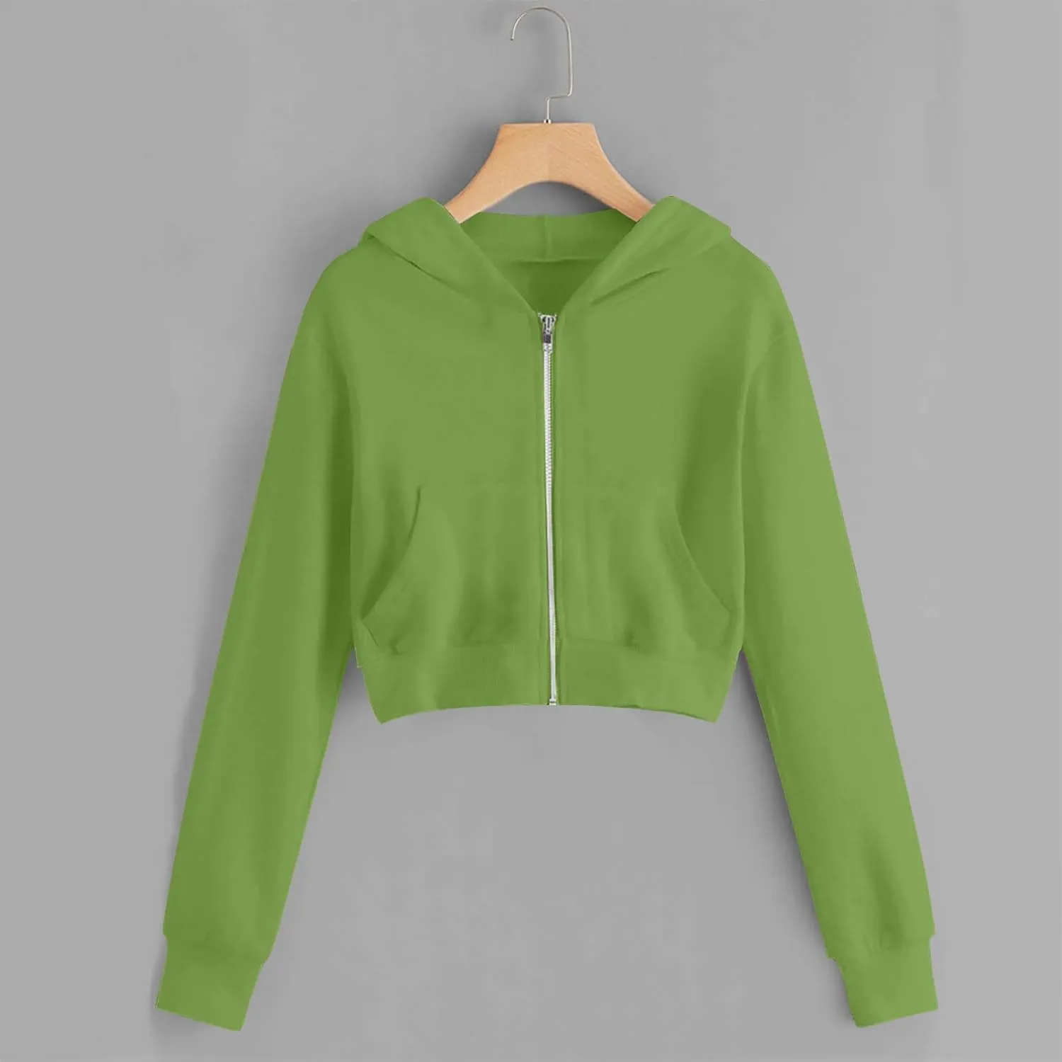 Women's Cropped Hoodies Long Sleeve Zip Up Sweatshirt Fleece Lined Hooded Jacket Plus Size Trendy Fall Clothes