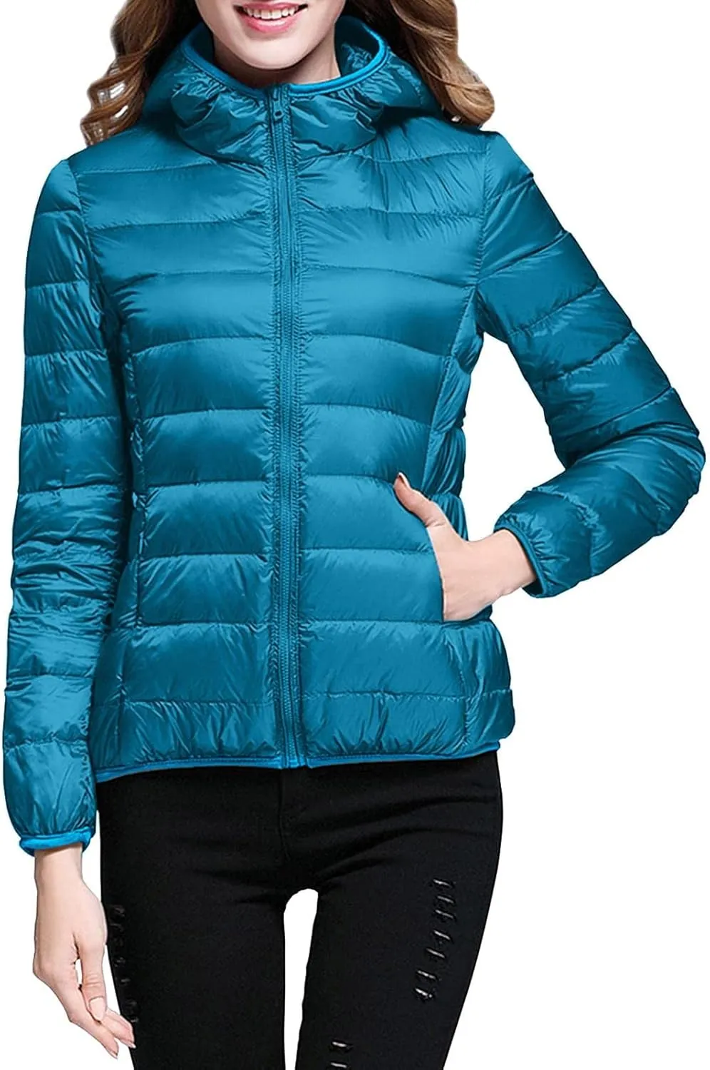 Women's Down Jacket Hooded Windproof Puffer Coat Packable Warm Winter Jacket Lightweight Ladies Parka Chunky With Hood Trendy