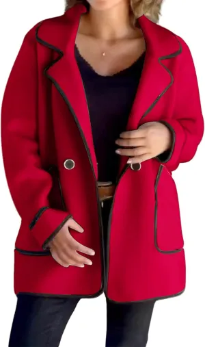 Womens Fall Jackets Oversized Open Front Trench Coats Casual Notched Lapels Coats Long Sleeve Winter Coat with Pockets