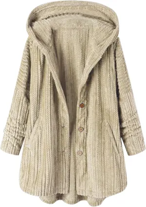 Women's Fleece Jacket with Pockets Hooded Thickened Teddy Coat Outerwear Winter Cardigan Sweatshirt Home Fluffy Coat