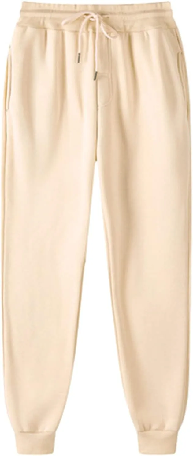 Women's Fleece Lined Sweatpants High Waisted Solid Color Drawstring Cinch Bottom Joggers Casual Athletic Pant with Pockets