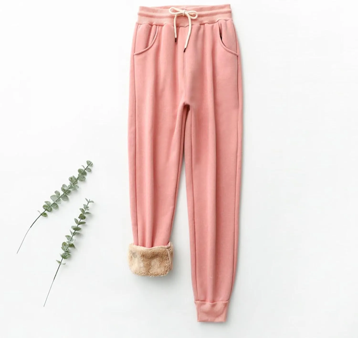 Women's Fleece Lined Warm Sweatpants Drawstring Elastic High Waist Joggers Pants Fall Winter Pants