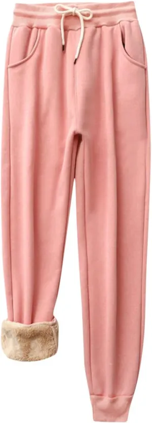 Women's Fleece Lined Warm Sweatpants Drawstring Elastic High Waist Joggers Pants Fall Winter Pants