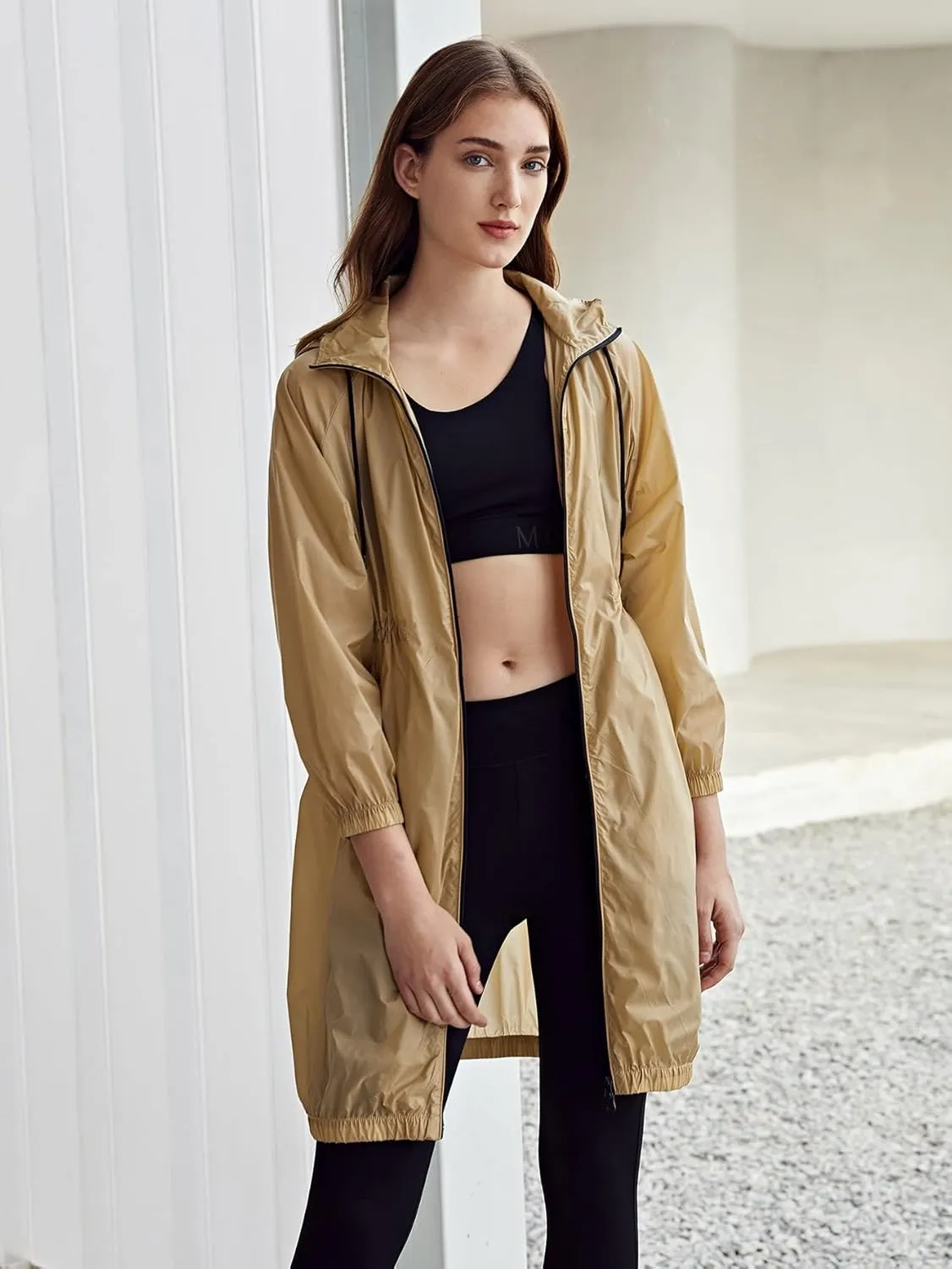 Women's Jackets Jackets for Women Lightweight Drawstring Waist Trench Coat Lightweight Fashion (Color : Khaki, Size : X-Small)