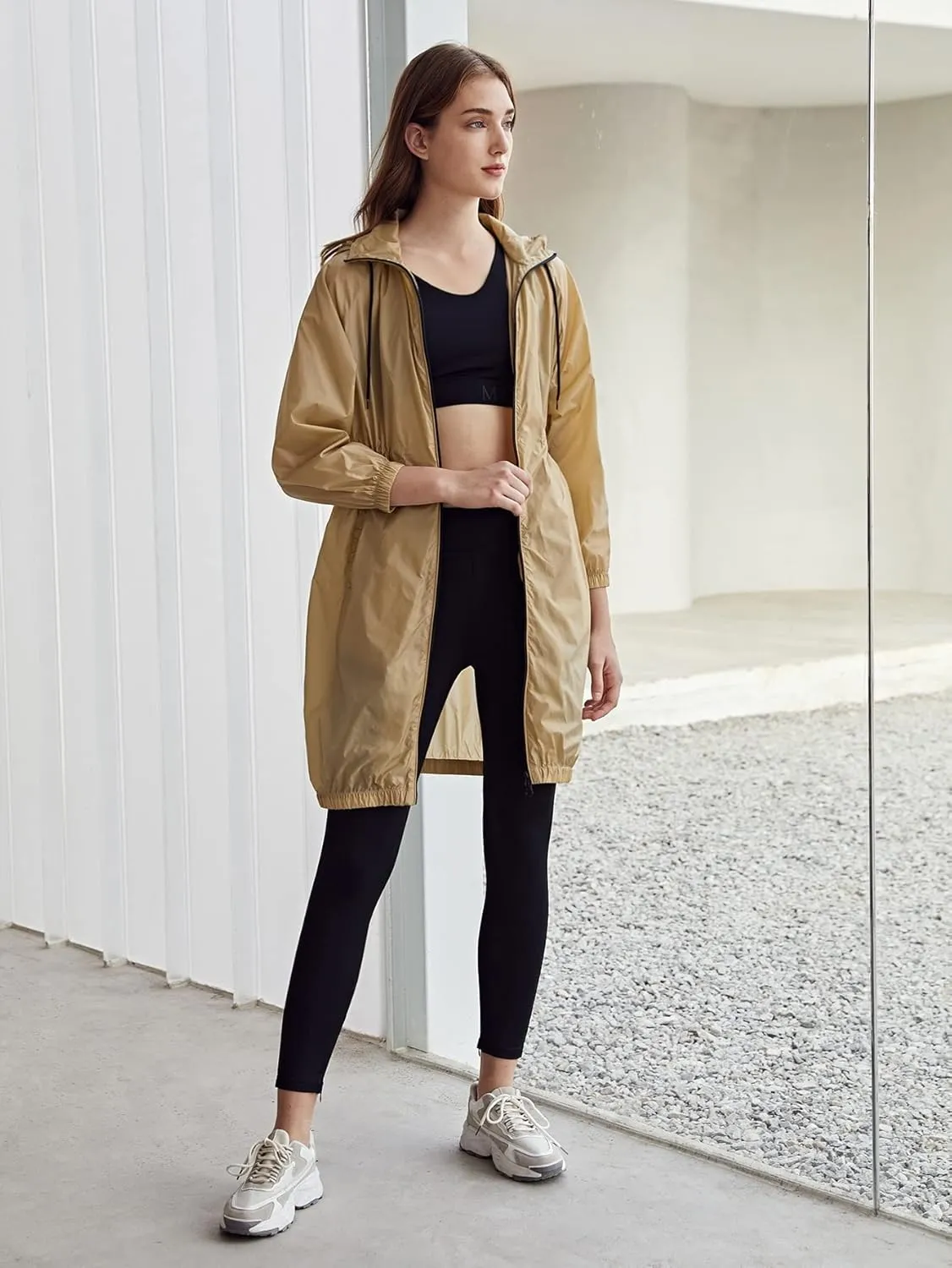 Women's Jackets Jackets for Women Lightweight Drawstring Waist Trench Coat Lightweight Fashion (Color : Khaki, Size : X-Small)
