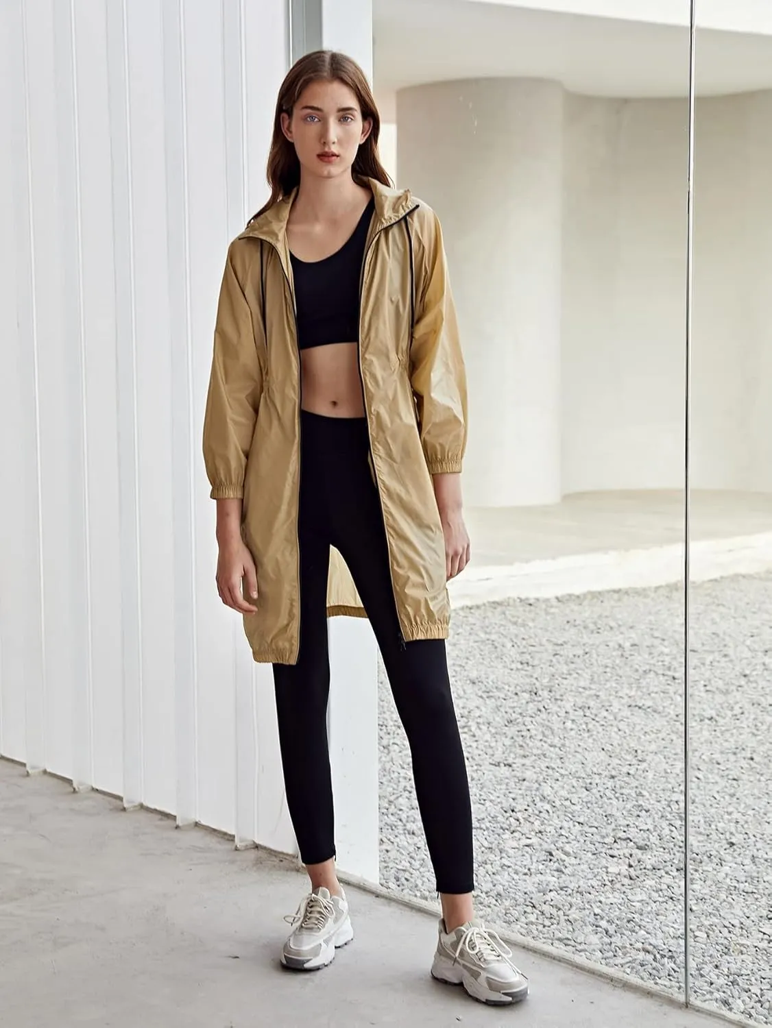 Women's Jackets Jackets for Women Lightweight Drawstring Waist Trench Coat Lightweight Fashion (Color : Khaki, Size : X-Small)