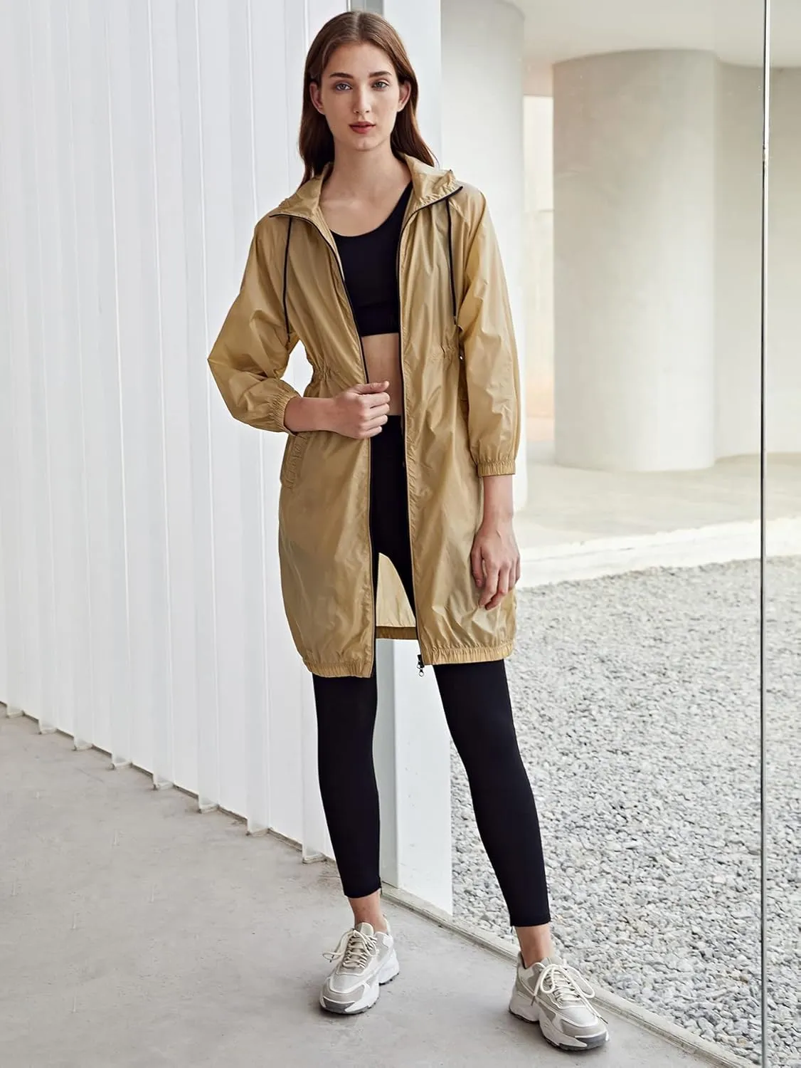 Women's Jackets Jackets for Women Lightweight Drawstring Waist Trench Coat Lightweight Fashion (Color : Khaki, Size : X-Small)