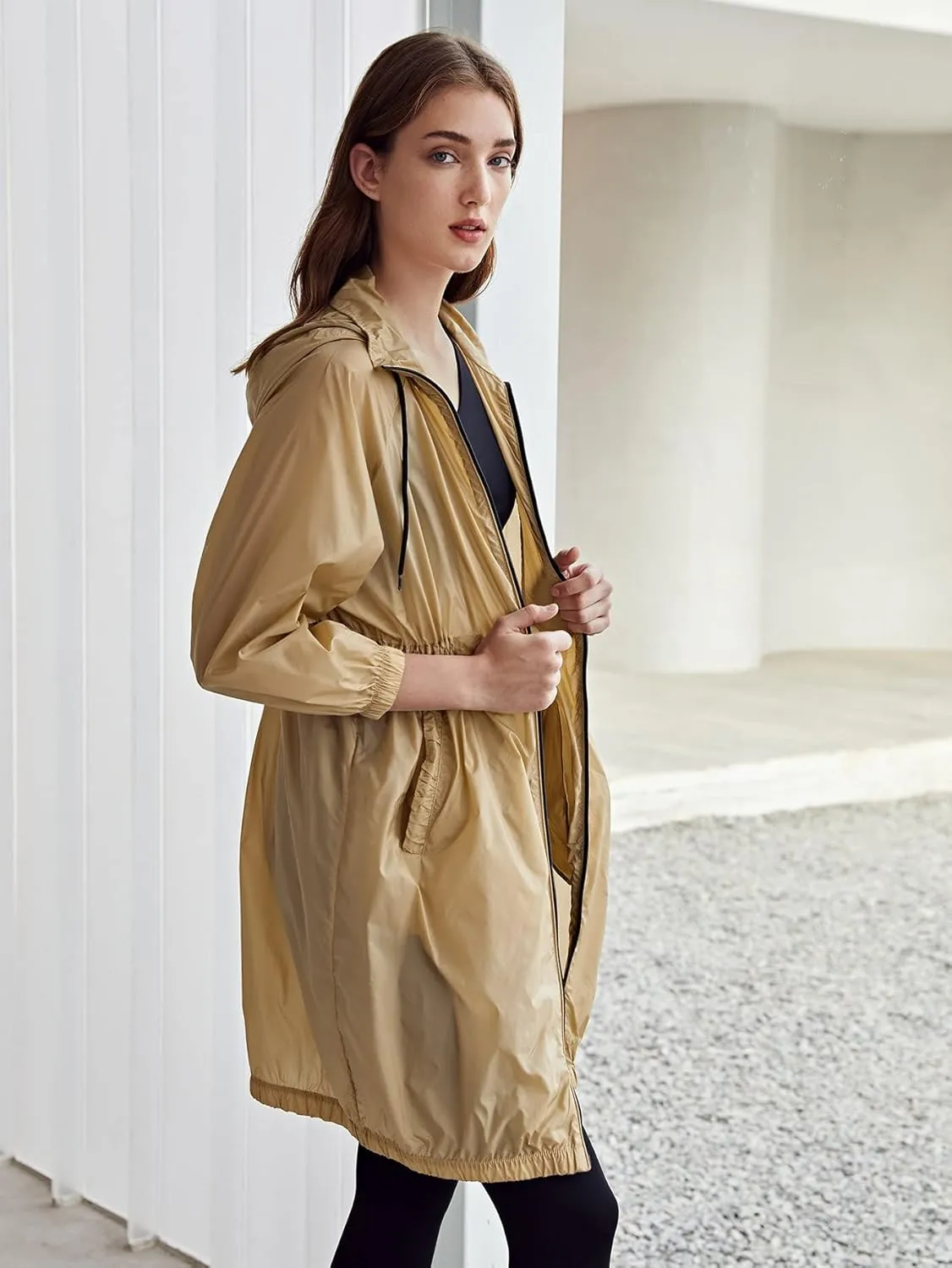 Women's Jackets Jackets for Women Lightweight Drawstring Waist Trench Coat Lightweight Fashion (Color : Khaki, Size : X-Small)