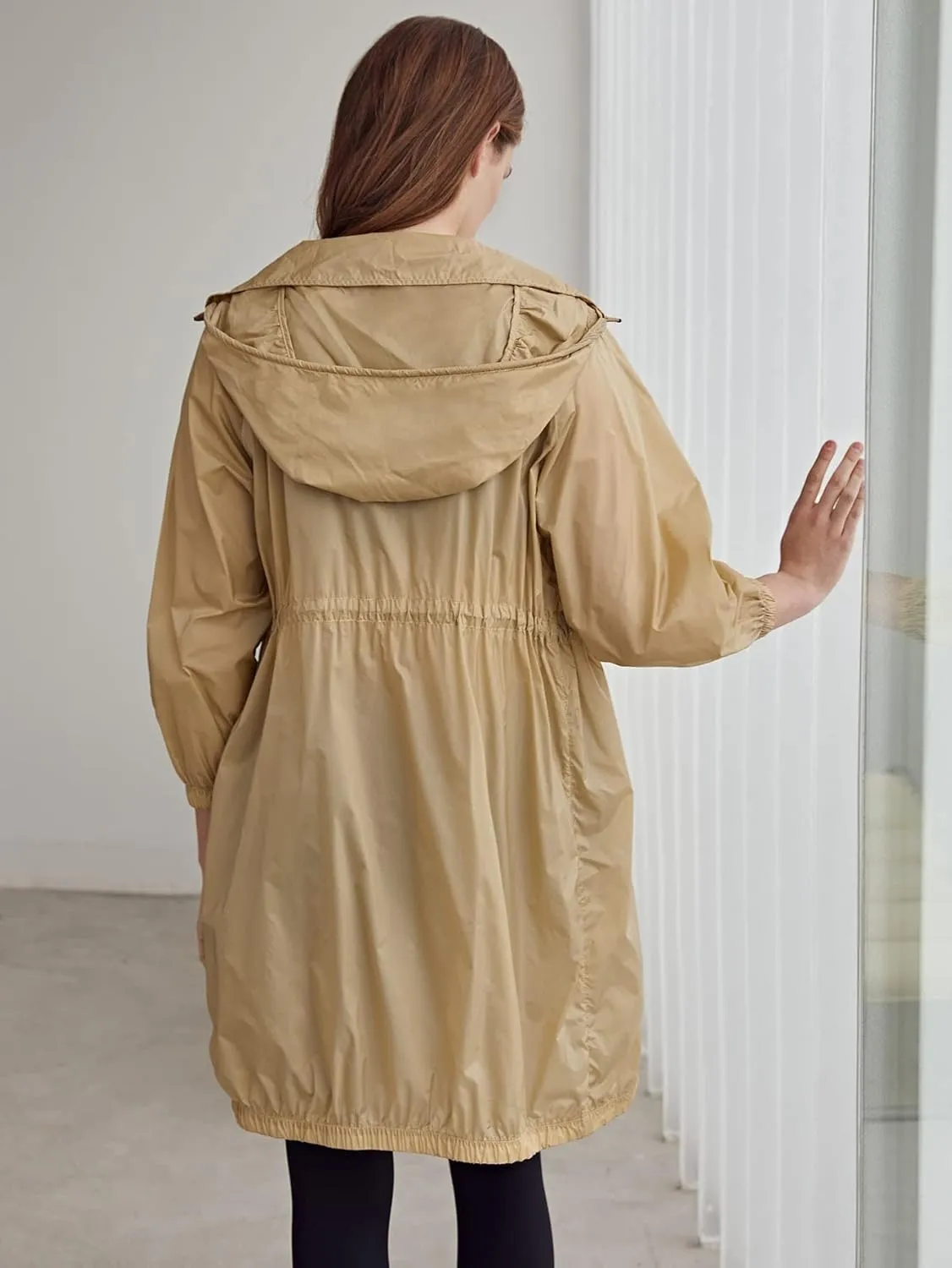 Women's Jackets Jackets for Women Lightweight Drawstring Waist Trench Coat Lightweight Fashion (Color : Khaki, Size : X-Small)