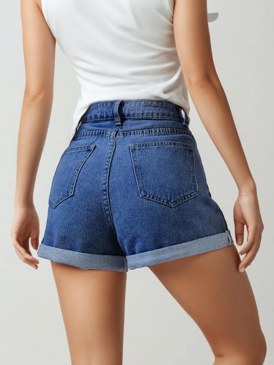 Women's Juniors Vintage Denim High Waisted Jeans Shorts