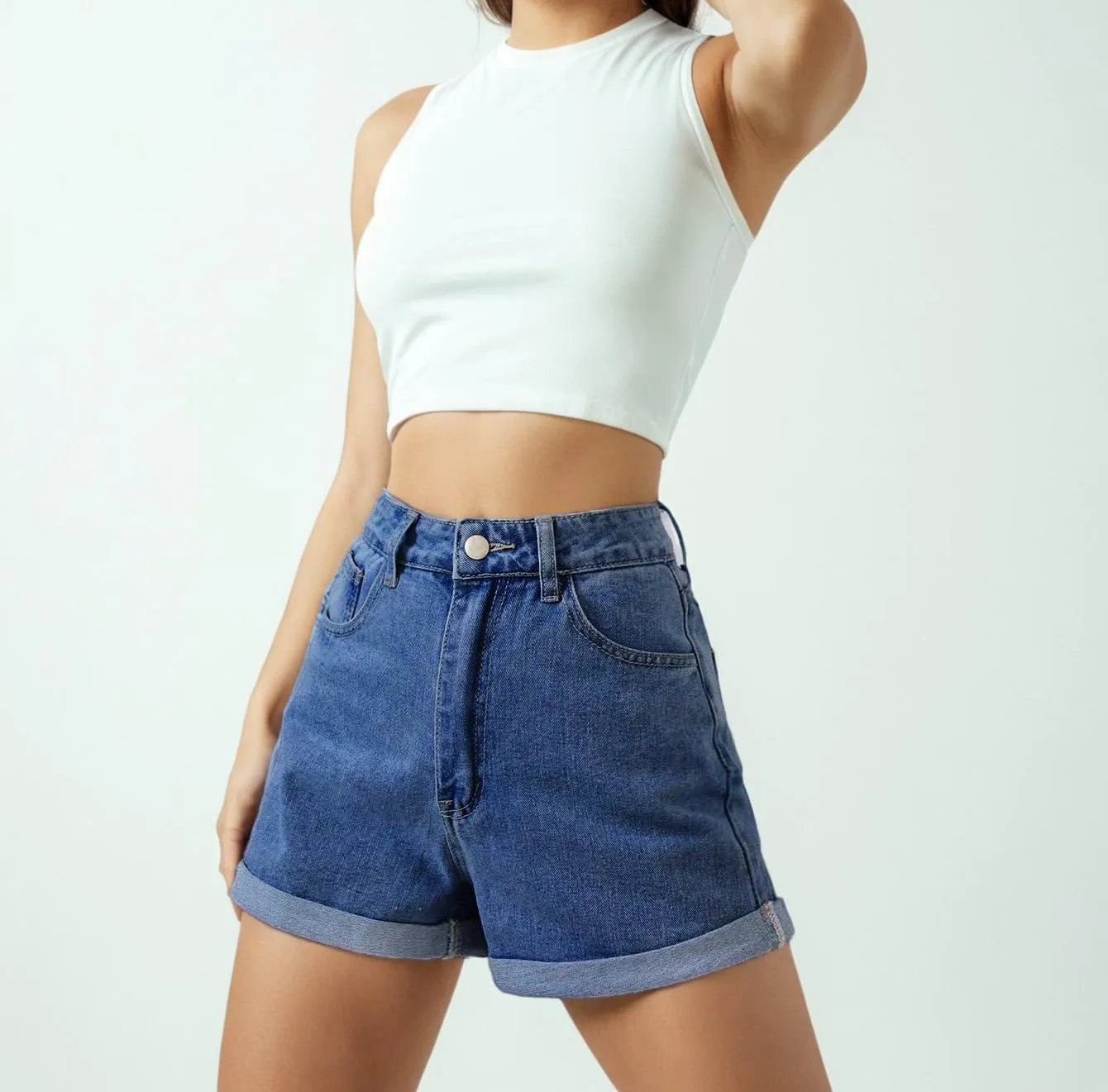 Women's Juniors Vintage Denim High Waisted Jeans Shorts