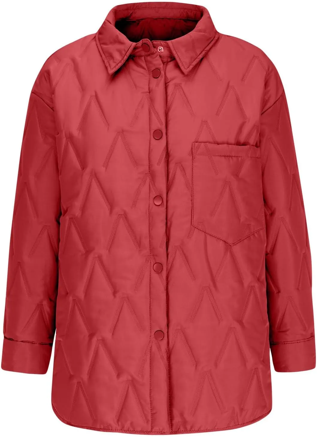 Womens Lapel Collar Quilted Puffer Jacket Warm Winter Lightweight Padded Down Coat Casual Button Front Pocket Outerwear