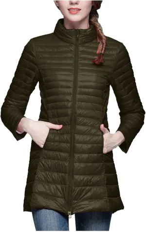 Women's Lightweight Packable Down Jacket Quilted Puffer Coat with Stand Collar