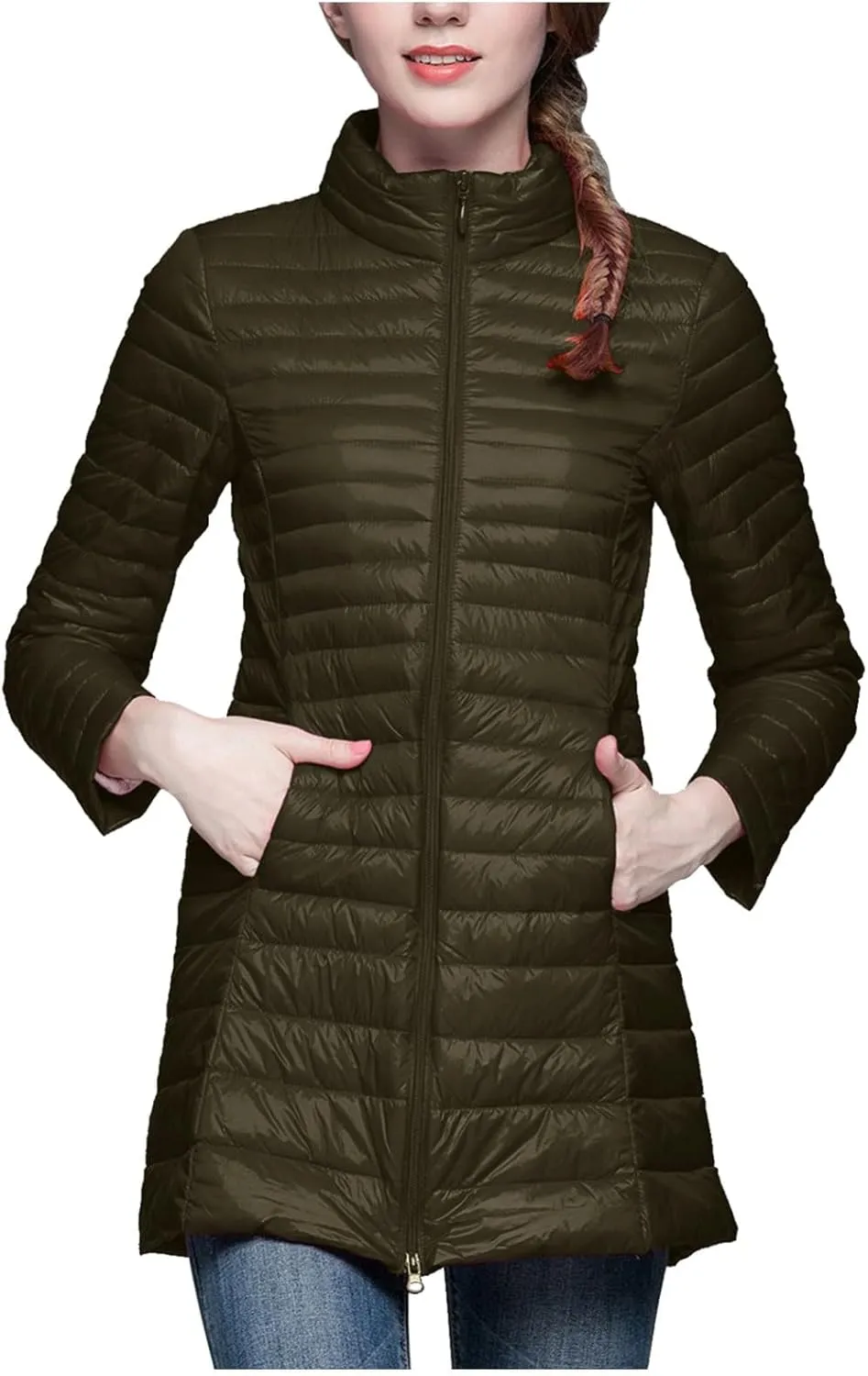 Women's Lightweight Packable Down Jacket Quilted Puffer Coat with Stand Collar