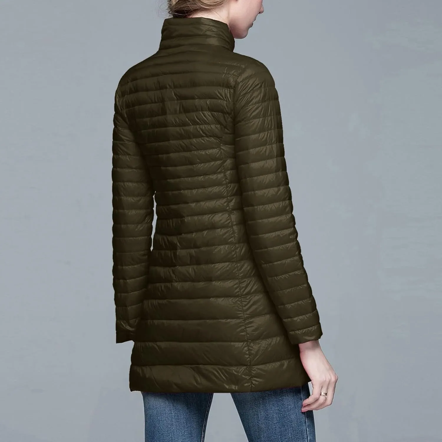 Women's Lightweight Packable Down Jacket Quilted Puffer Coat with Stand Collar