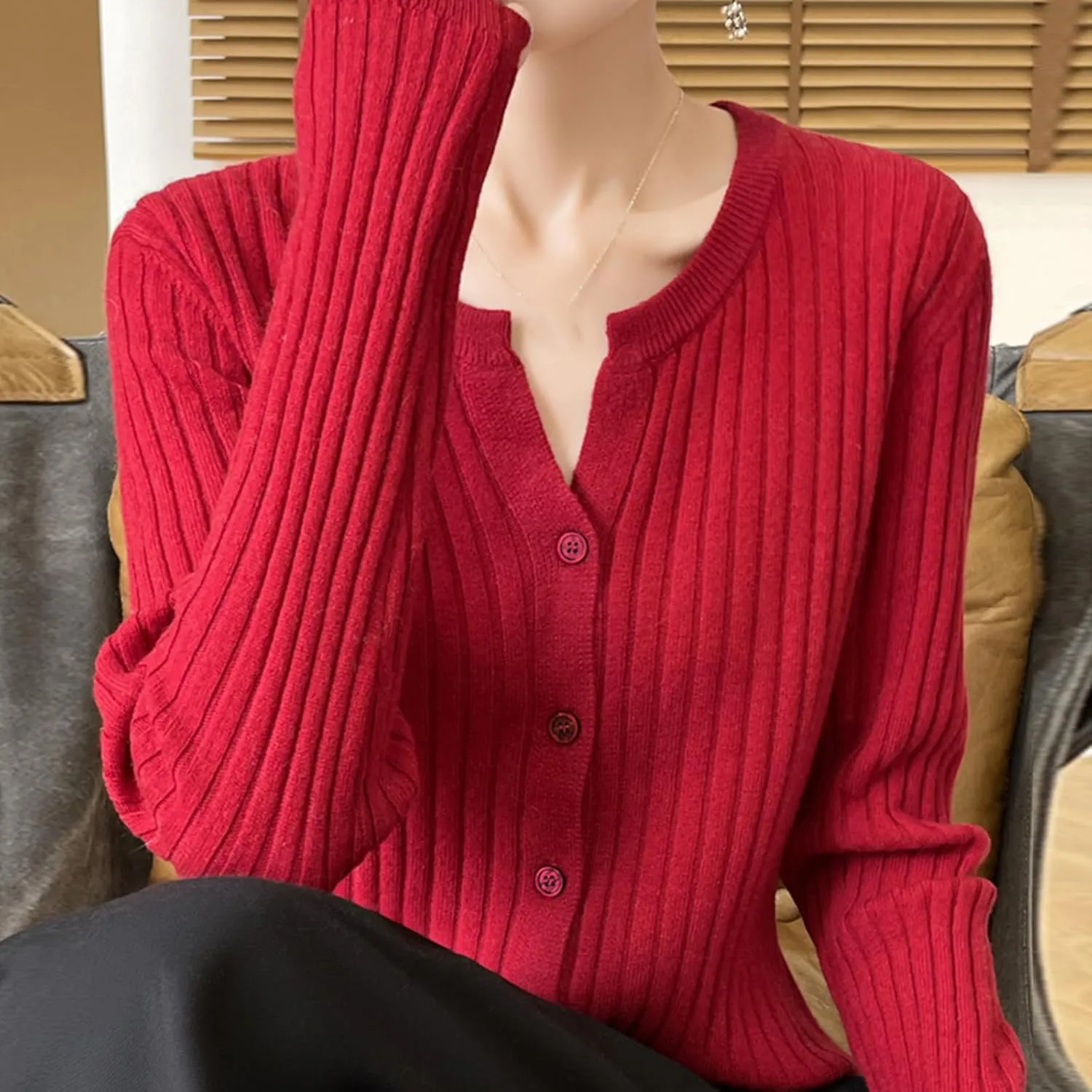 Women's Long Sleeve Cardigan Sweaters Casual V Neck Soft Knit Jacket Button Down Cardigan for Women Winter Fall
