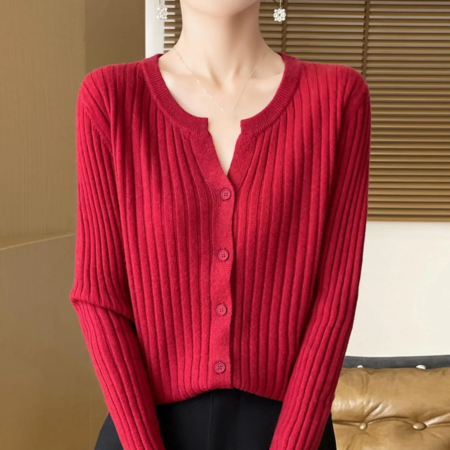 Women's Long Sleeve Cardigan Sweaters Casual V Neck Soft Knit Jacket Button Down Cardigan for Women Winter Fall