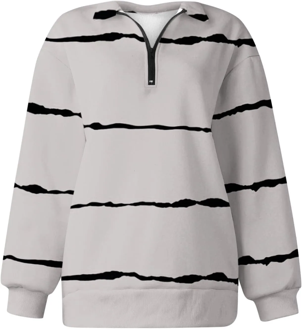 Womens Long Sleeve Oversized Fleece Sweatshirts Striped Pullover Tops 1/4 Zipper Casual Trendy Fall Clothes