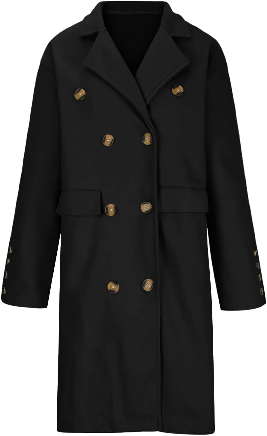Womens Long Winter Jackets Casual Single Breasted Wool Blend Trench Coats Warm Business Overcoat Notch Lapel Pea Coat