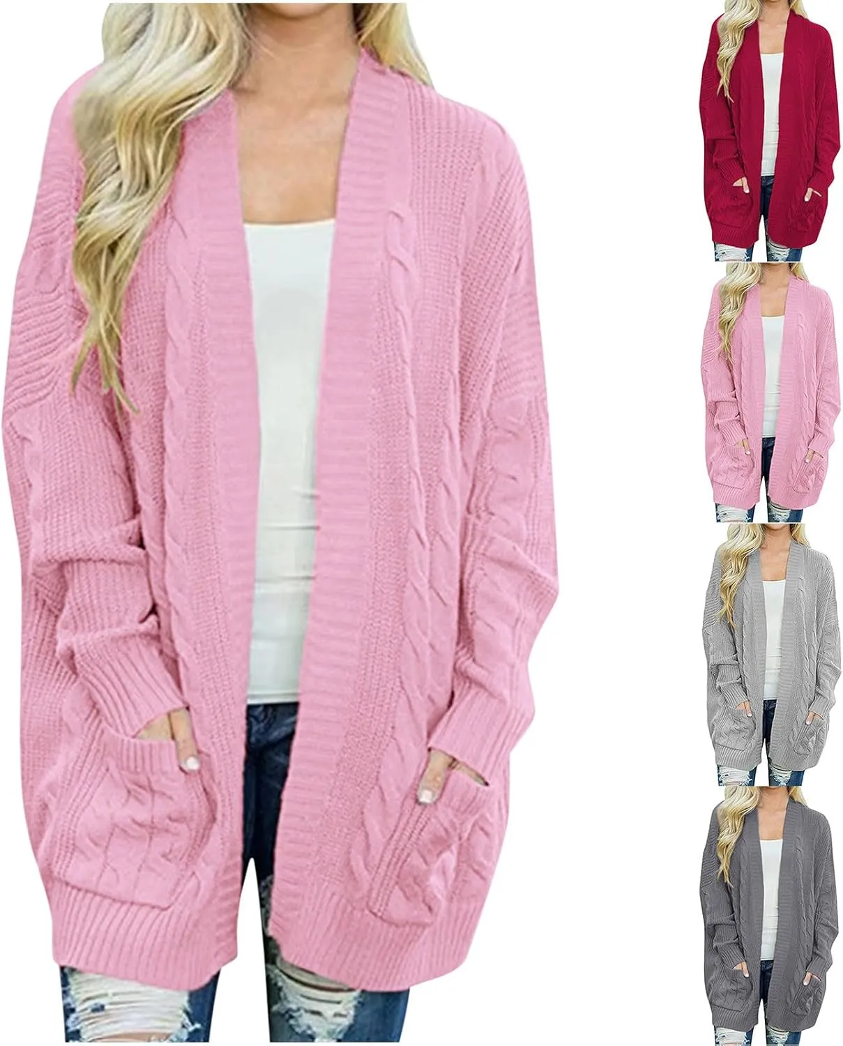 Women's Open Front Soft Knit Cardigans Loose Slouchy Oversized Wrap Chunky Pocket Sweaters Winter Coat Casual Jackets