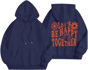 Womens Oversized Hoodies Cute Letter Print Sweatshirt Preppy Casual Floral Graphic Hoodies Winter Pullover (Navy-2, L)