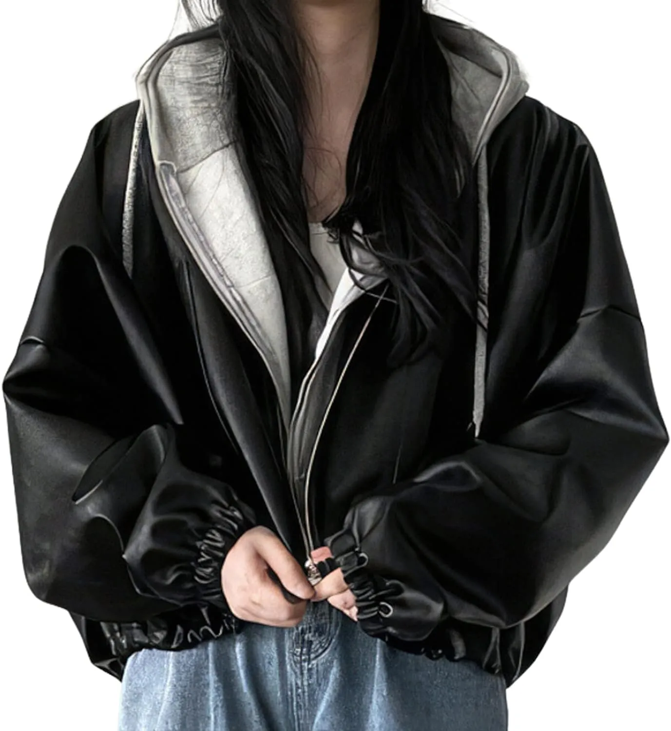 Womens Oversized Leather Jacket - Real Lambskin Loose Leather Jackets For Women