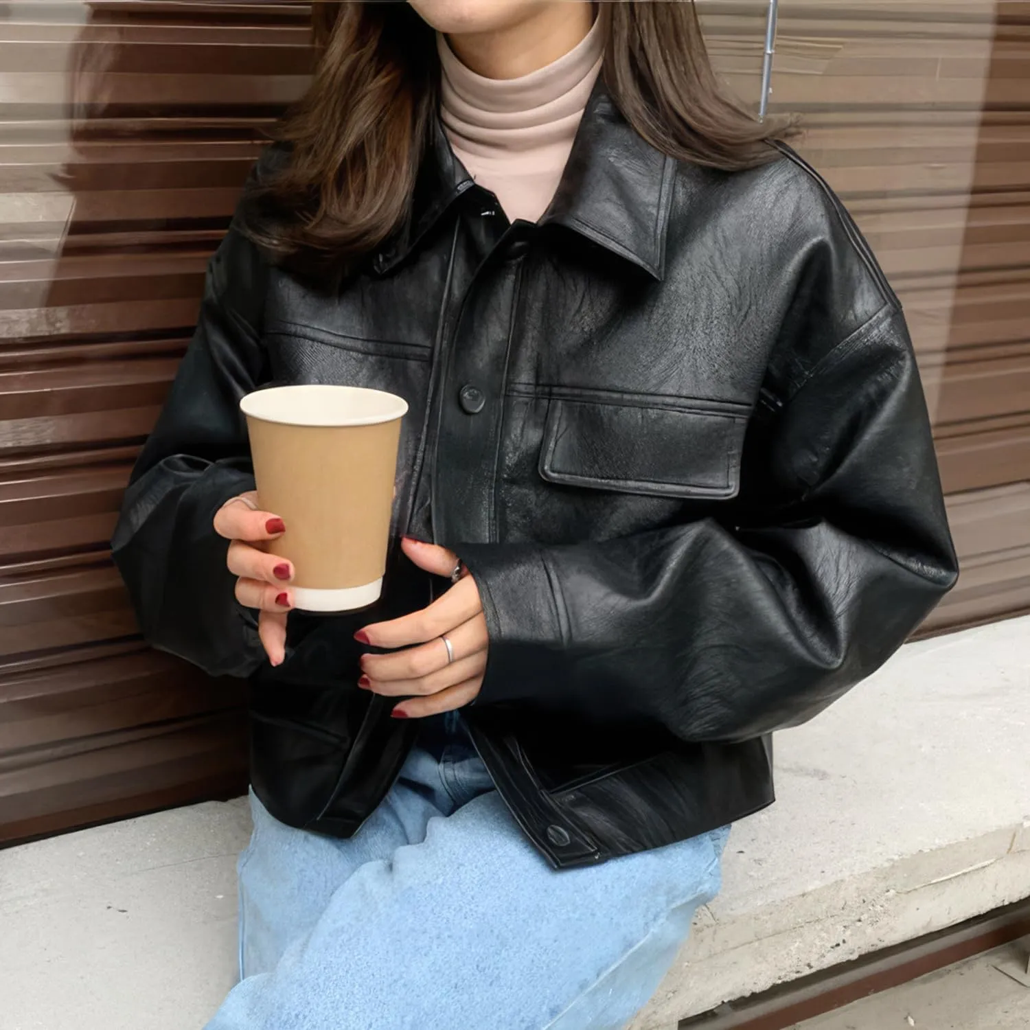 Womens Oversized Leather Jacket - Real Lambskin Loose Leather Jackets For Women