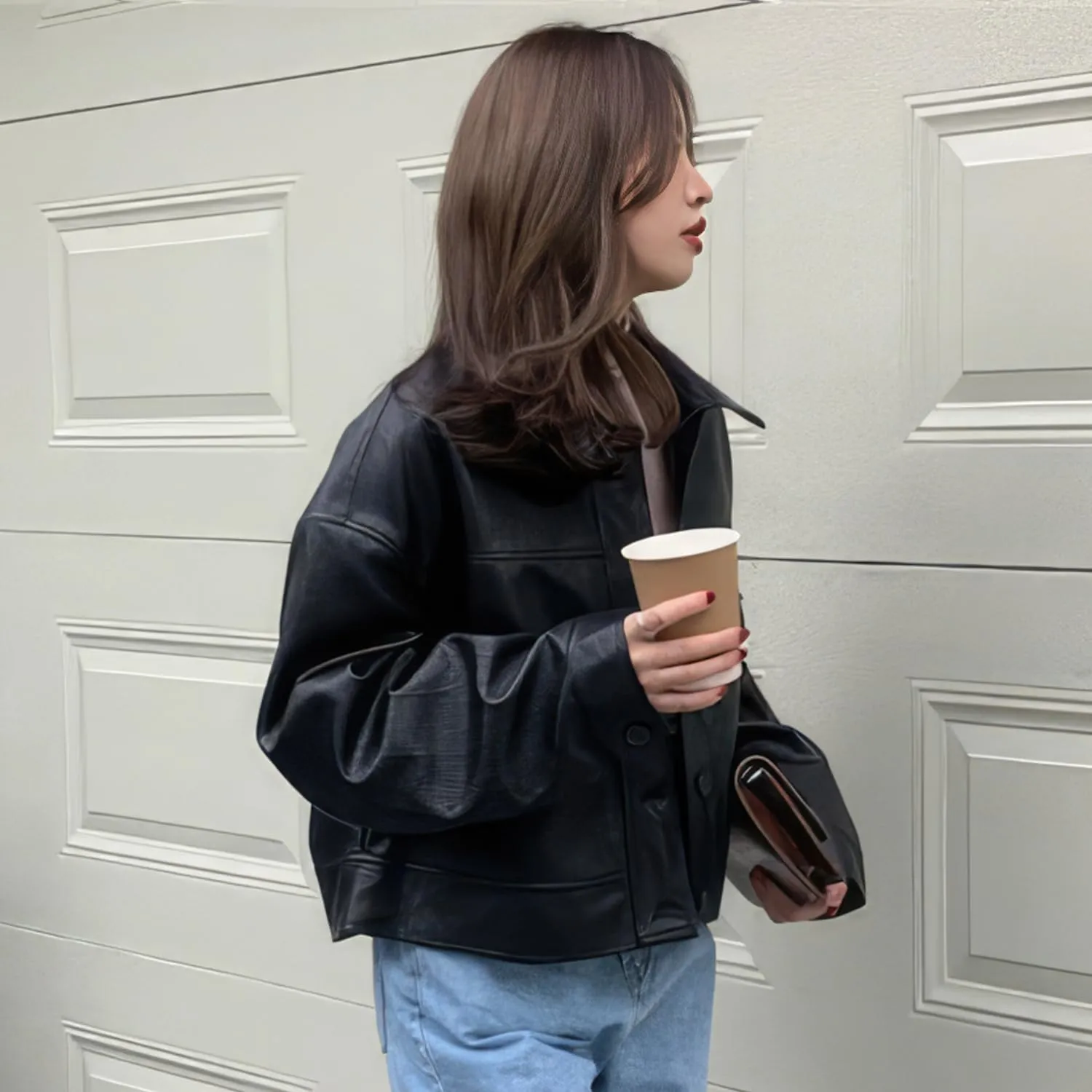 Womens Oversized Leather Jacket - Real Lambskin Loose Leather Jackets For Women