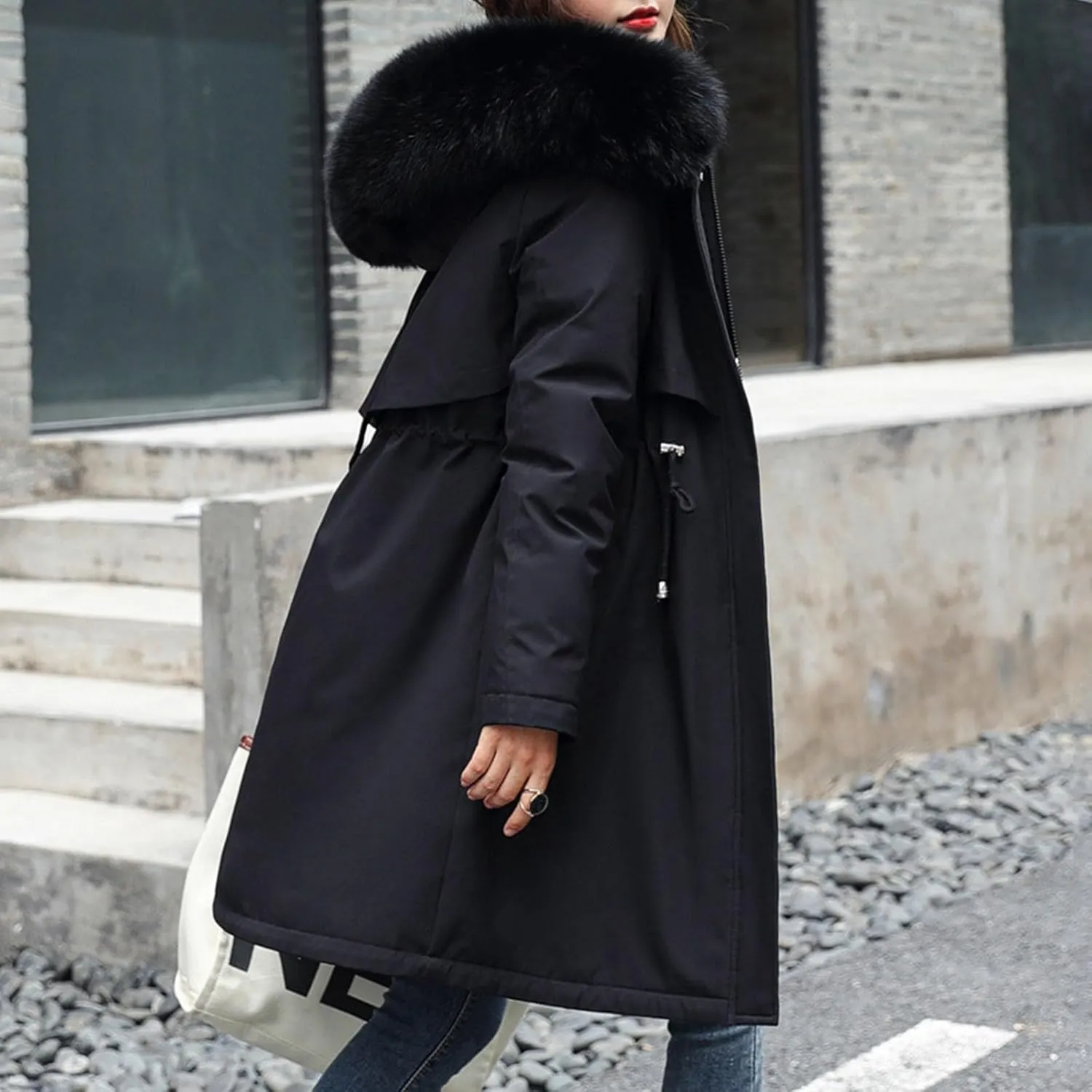 Women's Padded Jacket, Ladies Fur Hooded Thickened Down Long Parka Winter Outwear Warm Puffer Coat