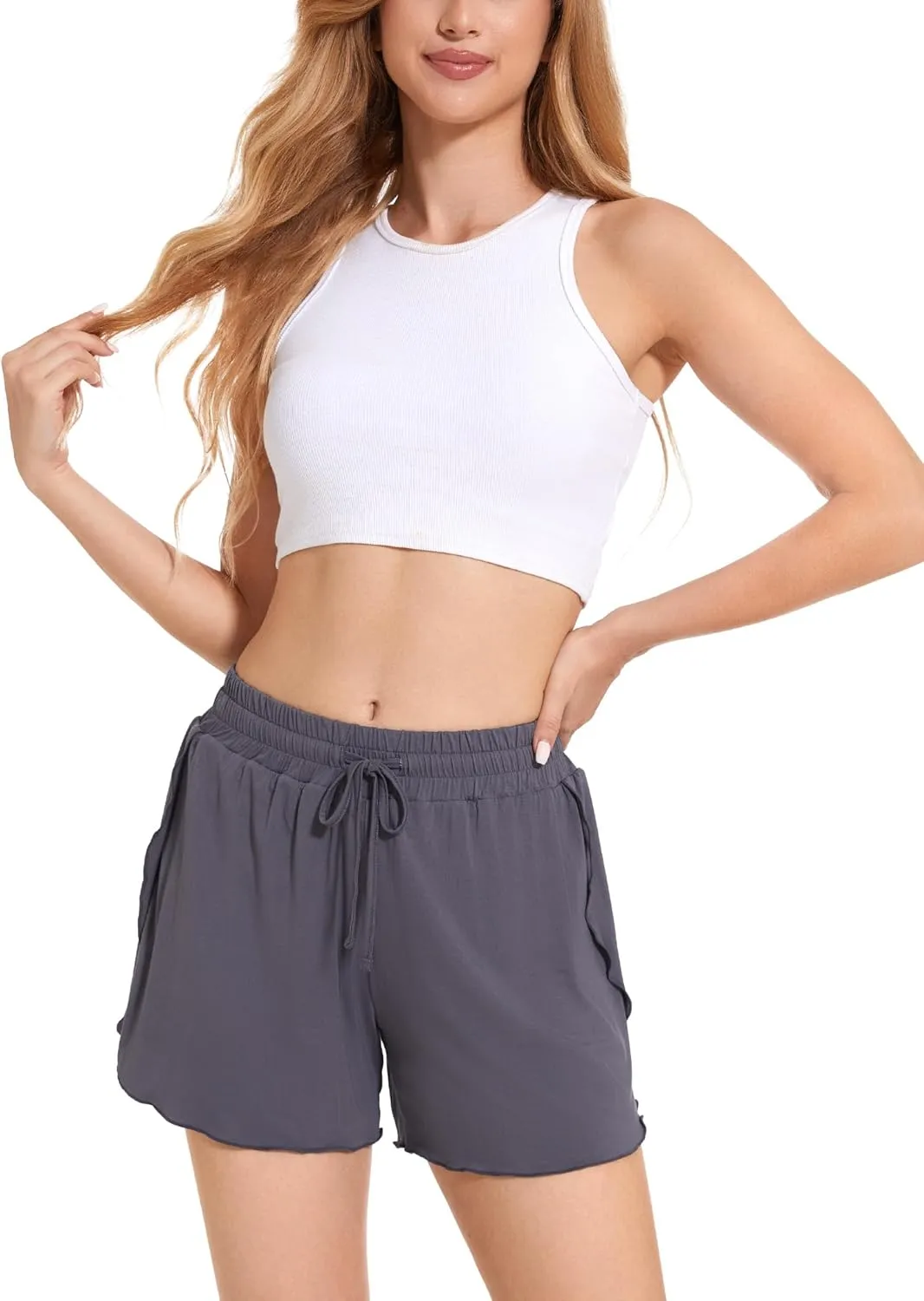Womens Pajama Shorts - Viscose Made from Bamboo, High Waisted Sleep Shorts Summer Comfy Lounge Shorts