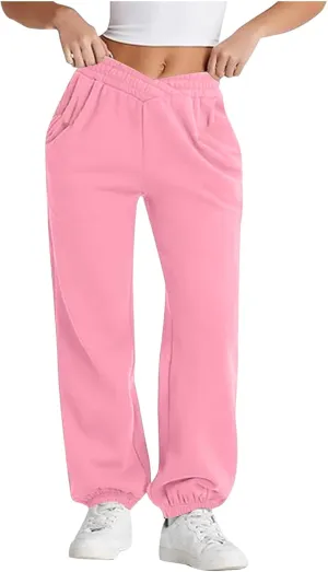 Womens Pants Casual Plus Size V Crossover Waist Sweatpants Baggy Y2K Jogger Pants Cinch Bottom Warm Lounge Pants