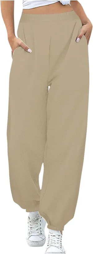 Womens Pants Elastic Waist Comfy Baggy Sweatpants 2024 Fall Winter Trendy Workout Active Joggers Pants with Pockets