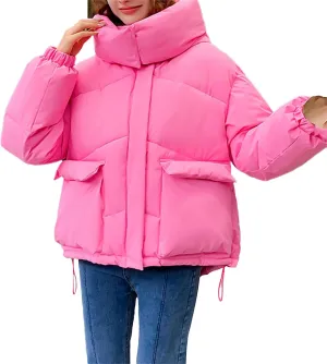 Women's Plus Size Lightweight Puffer Jacket Packable Winter Warm Quilted Bubble Coat Waterproof Windproof Hooded