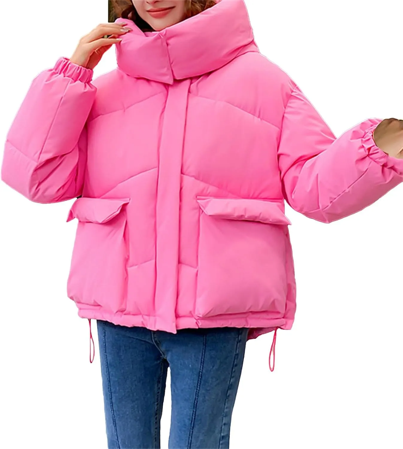 Women's Plus Size Lightweight Puffer Jacket Packable Winter Warm Quilted Bubble Coat Waterproof Windproof Hooded