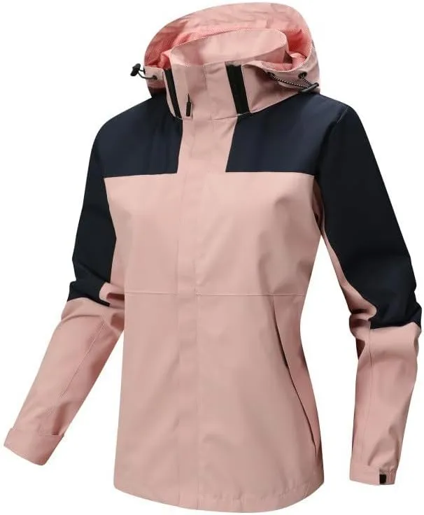 Women's Plus Size Raincoats Lightweight Waterproof Hooded Windbreaker Outdoor Hiking Rain Jackets Zip Up Outerwear
