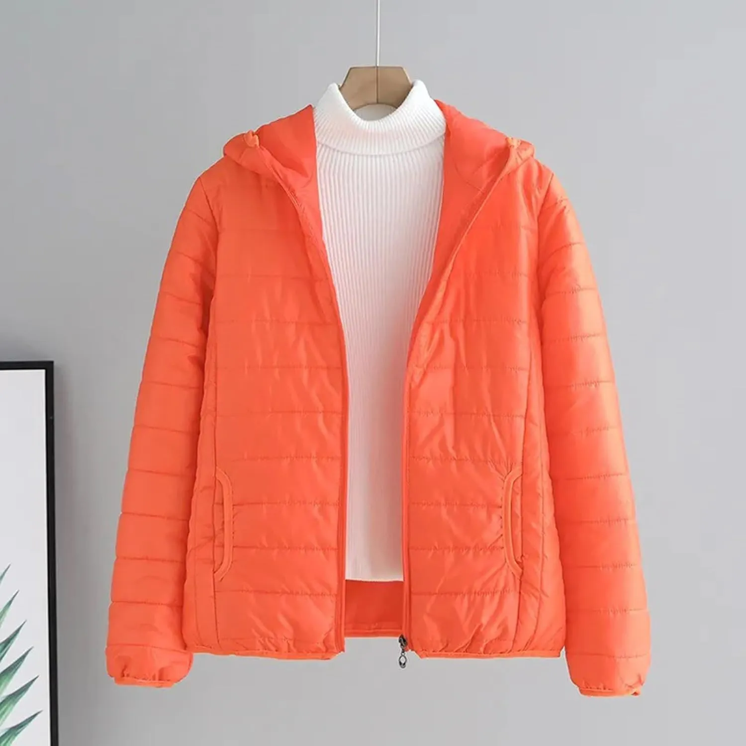 Women's Puffer Coat Casual Slim Lightweight Warm Winter Down Jackets Hooded Girls Zip Up Short Quilted Jacket with Pocket