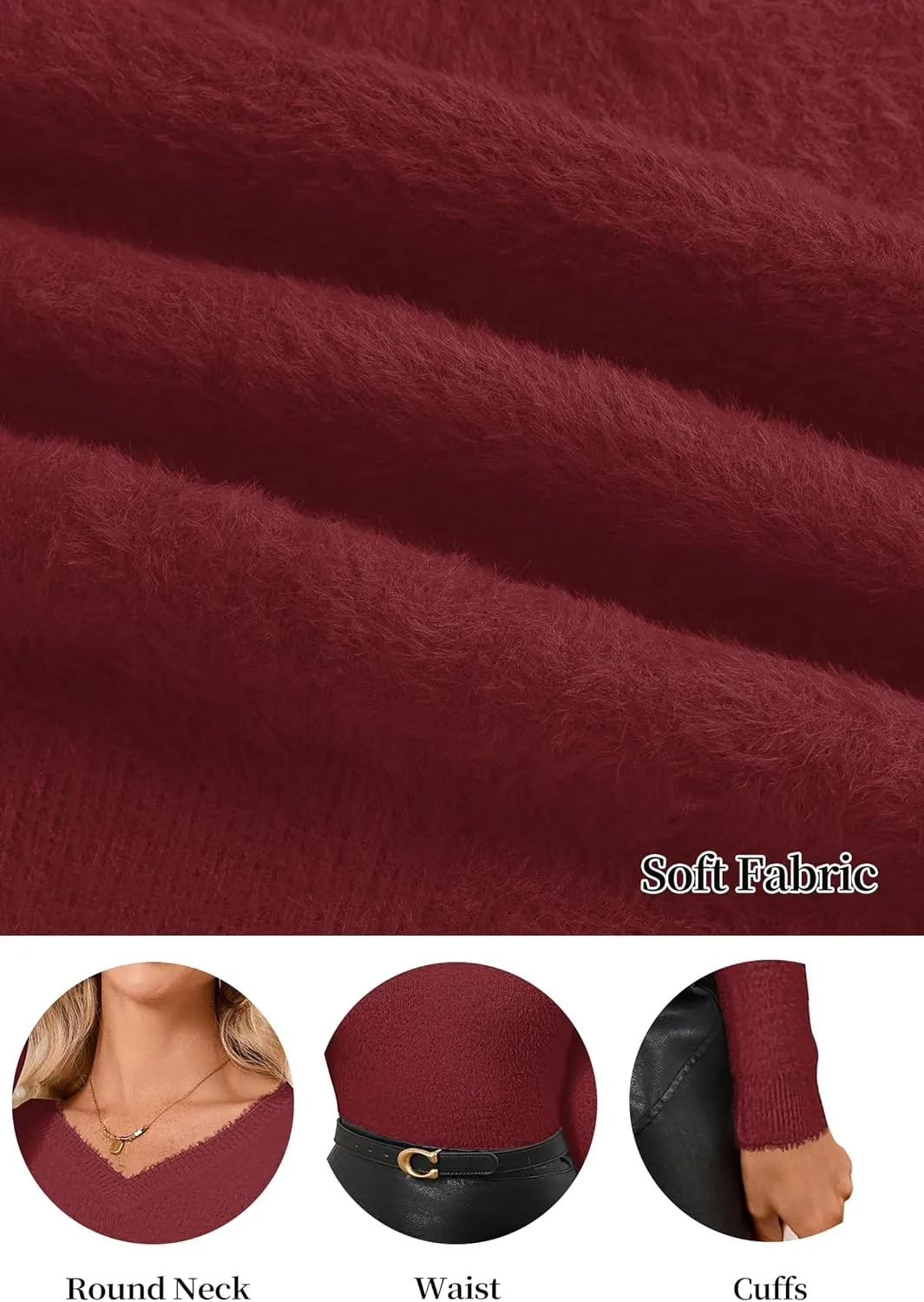 Women's Pullover Sweater Furry Cropped Long Sleeve V-Neck Loose Warm Knit Outwear Casual Sweater Tops