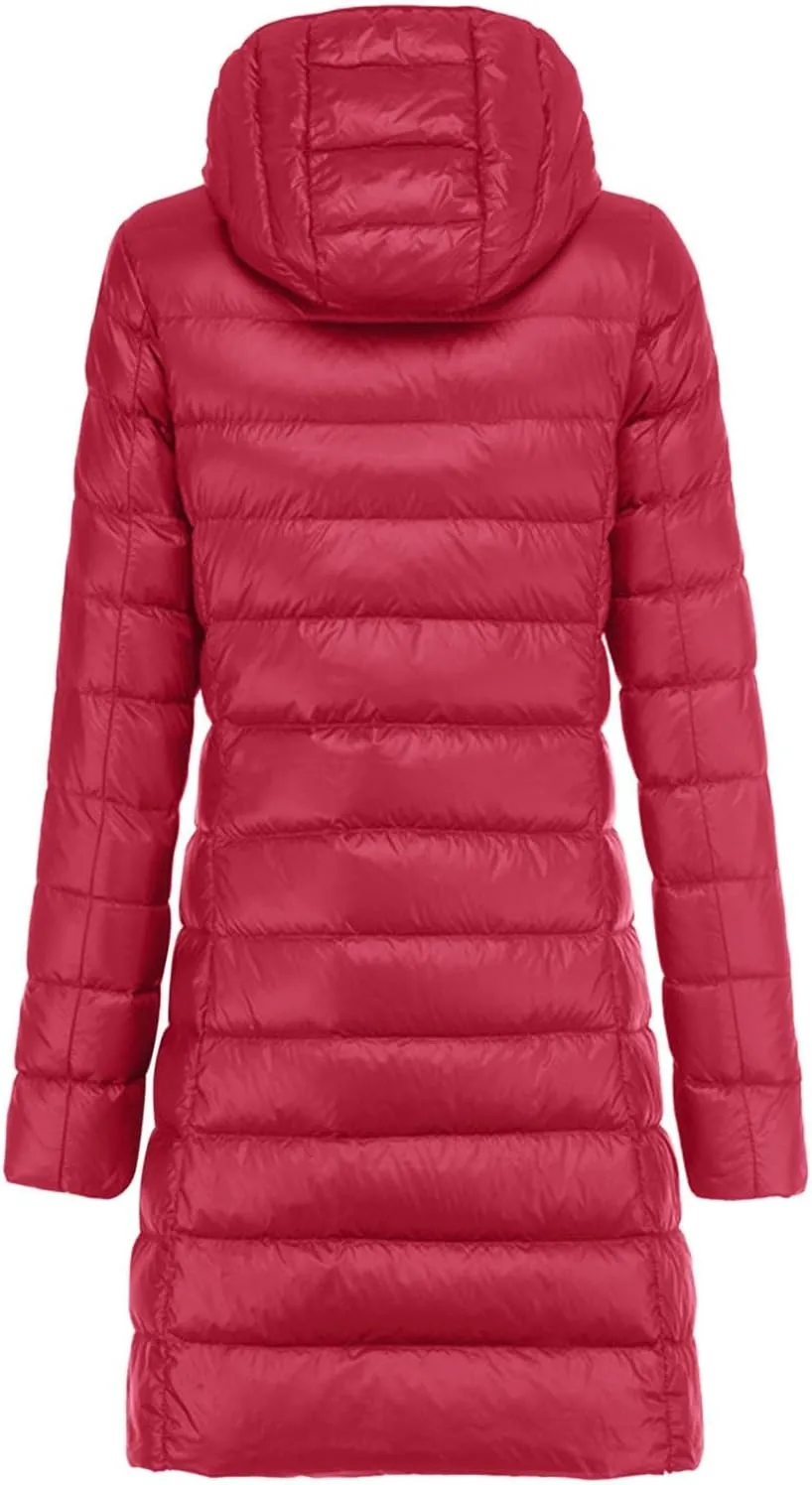 Womens Quilted Lightweight Jackets Packable Lightweight Puffer Jacket Hooded Long Down Winter Warm Outwear Coats
