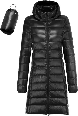 Womens Quilted Lightweight Jackets Packable Lightweight Puffer Jacket Hooded Long Down Winter Warm Outwear Coats