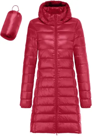 Womens Quilted Lightweight Jackets Packable Lightweight Puffer Jacket Hooded Long Down Winter Warm Outwear Coats