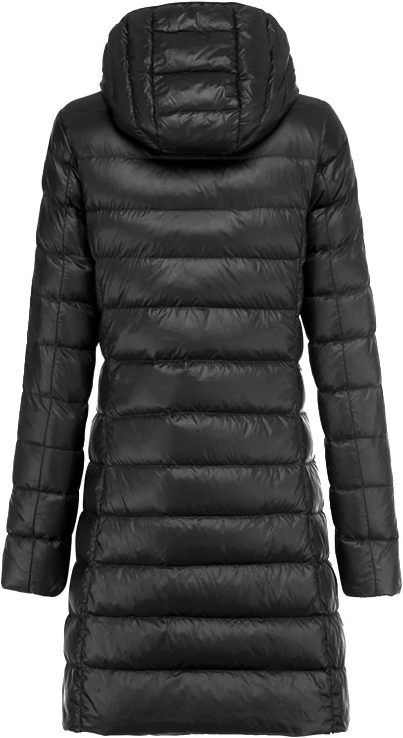 Womens Quilted Lightweight Jackets Packable Lightweight Puffer Jacket Hooded Long Down Winter Warm Outwear Coats