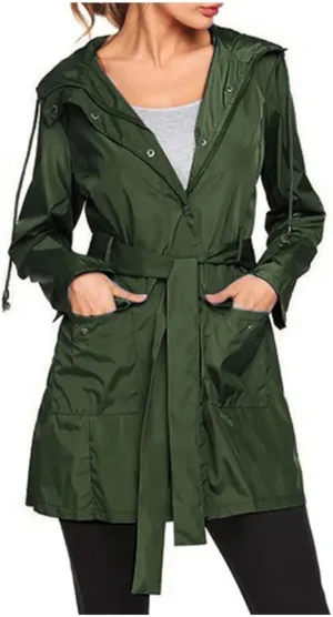 Women's Raincoats Waterproof Lightweight Raincoat with Hood Outdoor Windbreaker Rain Jacket Adjustable Waist