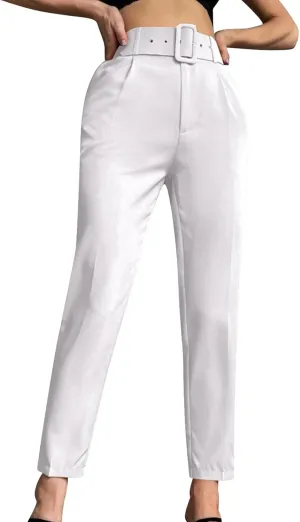 Women's Solid Color High Waisted Slim Straight Leg Nine Point Pants Dressy Casual Cropped Trousers Ankle Trousers