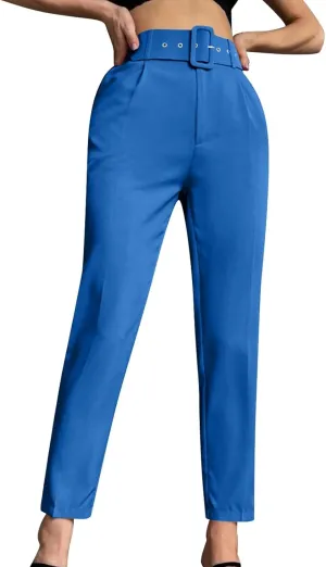 Women's Solid Color High Waisted Slim Straight Leg Nine Point Pants Dressy Casual Cropped Trousers Ankle Trousers